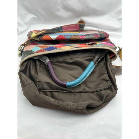 Heshe Handbag Patchwork Leather Satchel Shoulder Bag Multicolor Colorful Purse - Picture 10 of 12